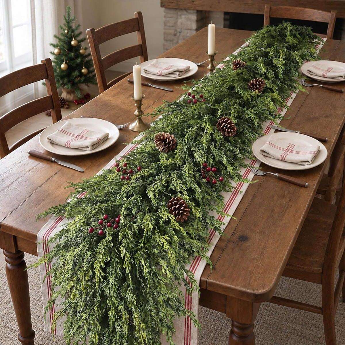 6FT 1Pcs Artificial Cedar Pine Garland Christmas Greenery for Mantle Decor