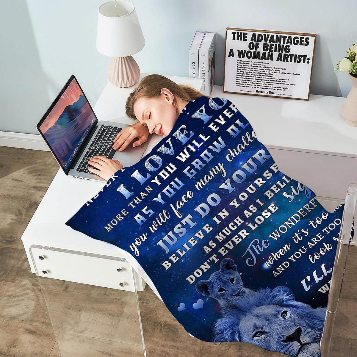 to My Nephew Gifts Blanket from Uncle, Blue Lion Blankets for My Nephew, Gifts from Uncle or Aunt, Christmas Auntie to Nephews Birthday Gift Super Soft Flannel Blanket for Bed Sofa Decor 50"x60"