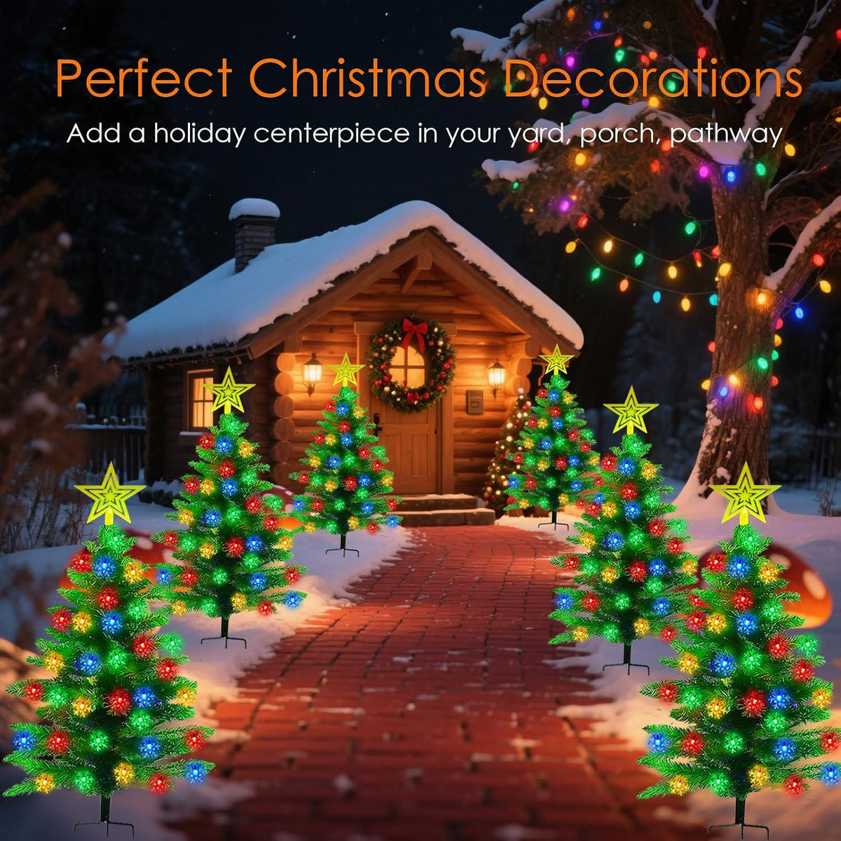 2 Pack 3.6Ft Solar Christmas Tree with 100 Snowflake Lights, Waterproof Christmas Decorations Outdoor, Solar Christmas Lights Outdoor Xmas Tree for Yard, Pathway, Porch, Cemetery, Holiday Decor