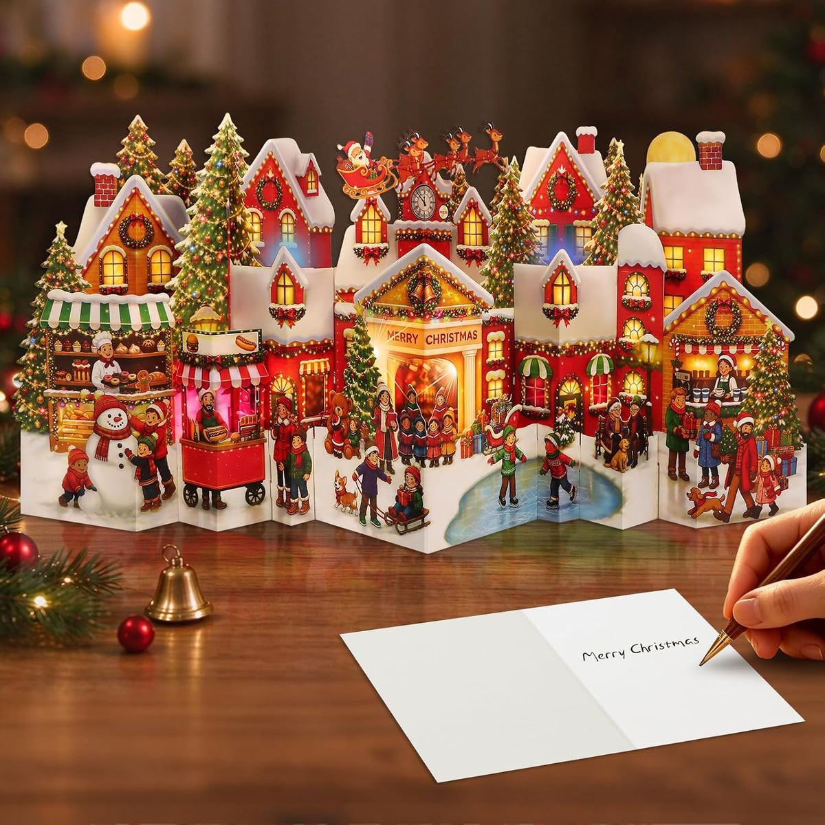 FaCraft Musical Christmas Cards, 3D Pop Up Town for Kids, Plays 3 Songs