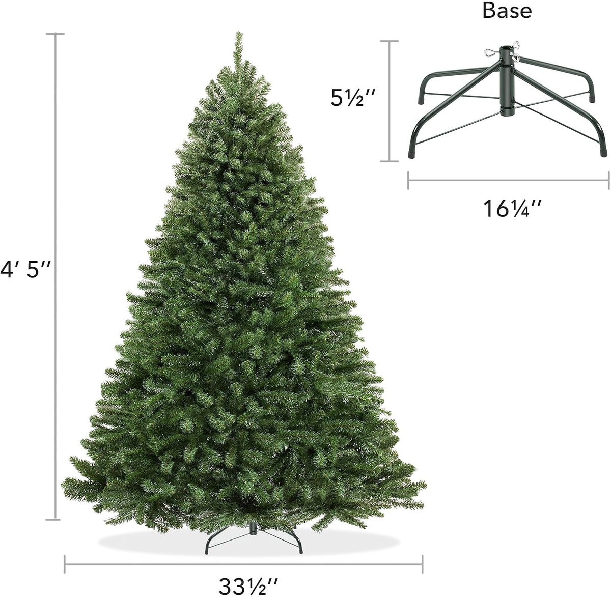 Casafield 4.5FT Realistic Green Spruce Unlit Artificial Holiday Christmas Tree with Sturdy Metal Stand