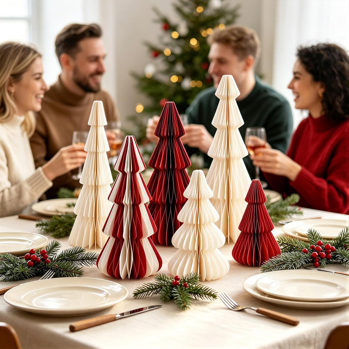 SUNBEAUTY Paper Christmas Trees, Christmas Centerpiece, Honeycomb Trees