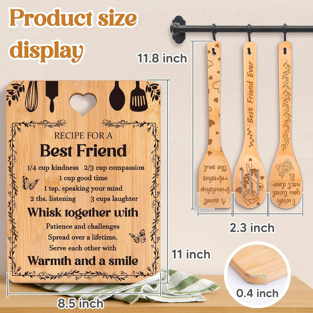 Best Friend Birthday Gifts for Women - Bamboo Cutting Board Set