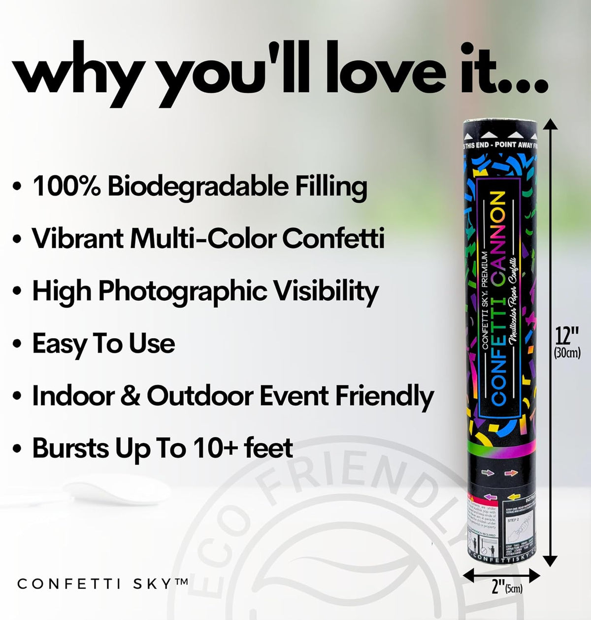 Confetti Sky [6 Pack] Confetti Poppers Cannon | Multicolor Biodegradable