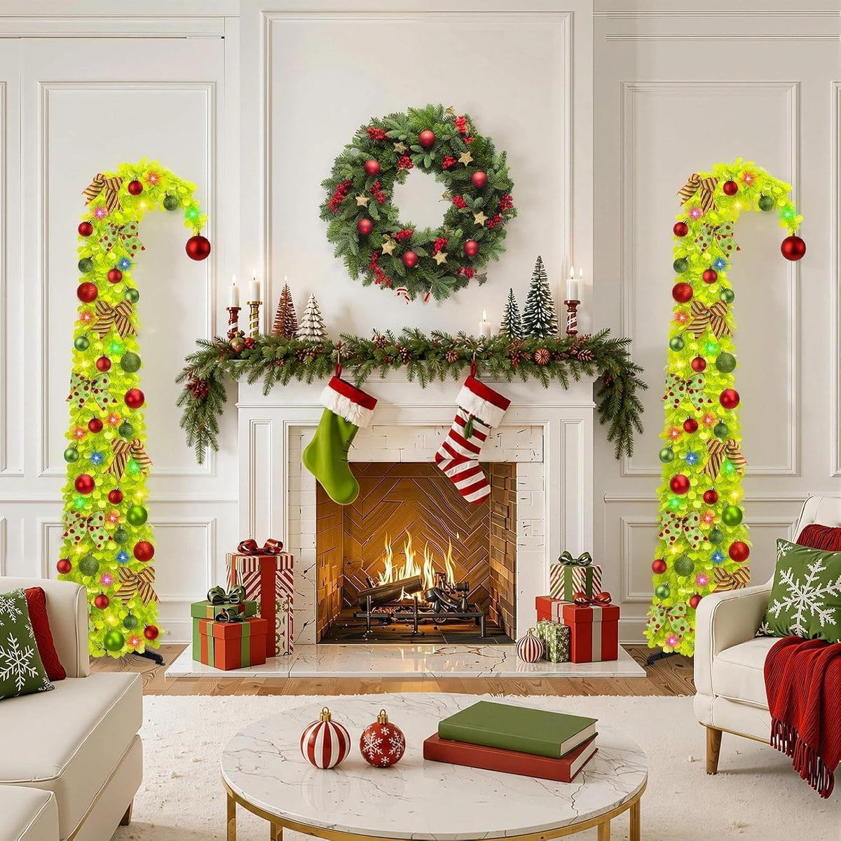 N&T NIETING 6Ft Whimsical Pop Up Christmas Tree with Lights & Hanging Ornaments, Collapsible Bendable Tinsel Tree for Apartment Porch Office Indoor Home Party Holiday Decor