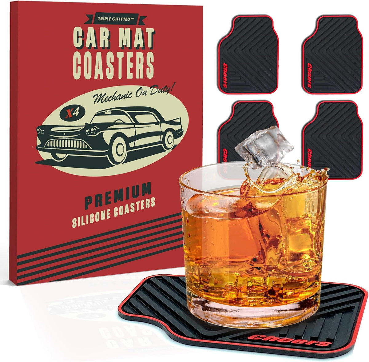 Triple Gifffted Car Gifts for Men, Car Coasters, Gifts for Guys, Set of 4