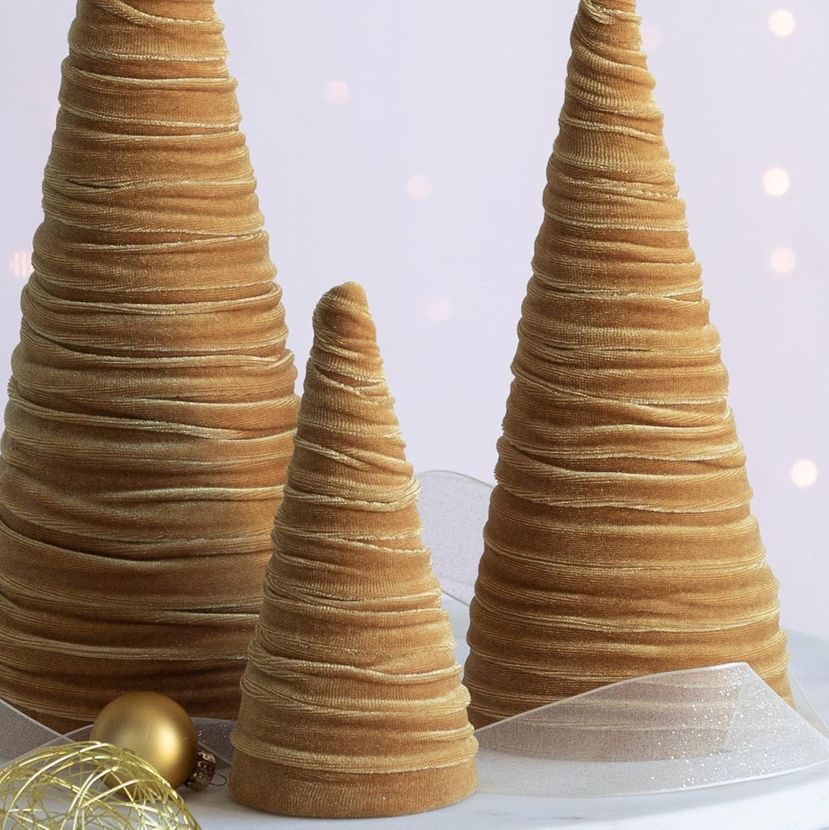 Gold Velvet Trees, Set of 3, Gold