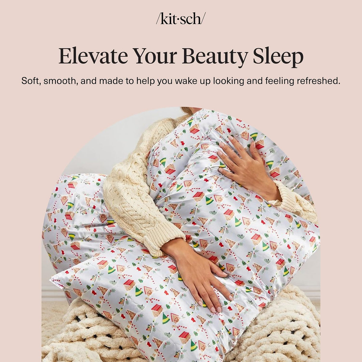 Kitsch x Elf Periwinkle Christmas Satin Pillowcase - King Size 19x36