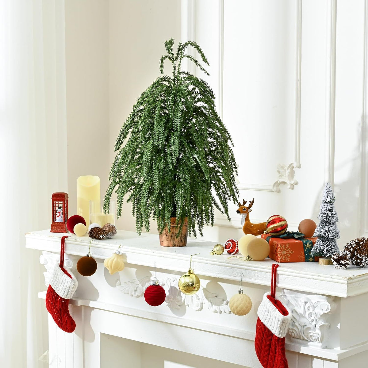 2FT Real Touch Mini Christmas Tree, Small Table Top Christmas Tree with Pot