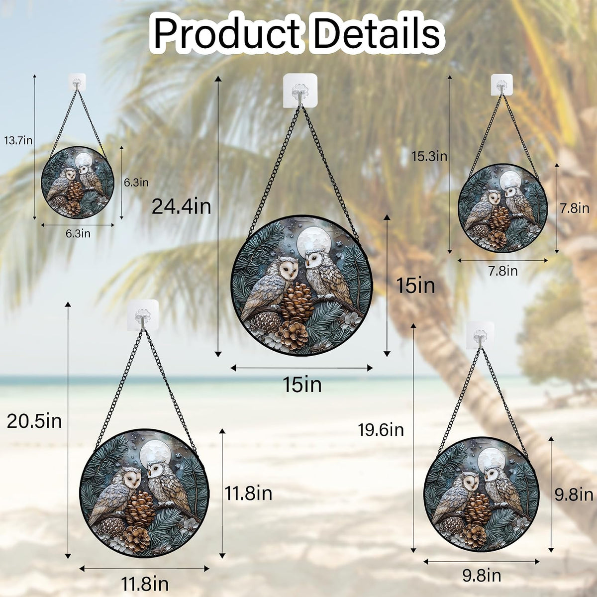 Owl Pinecones Forest Stained Glass Window Hanging Suncatcher Gifts 6.3"