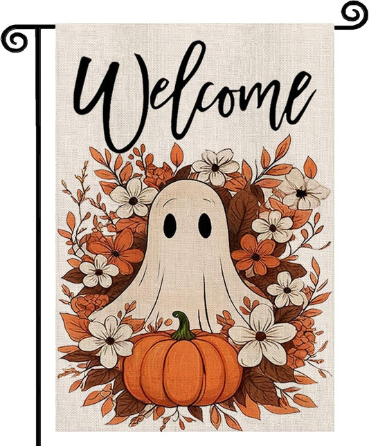 12×18 Halloween Ghost & Pumpkin Double-Sided Yard Flag Fall Décor | USA Decoration®