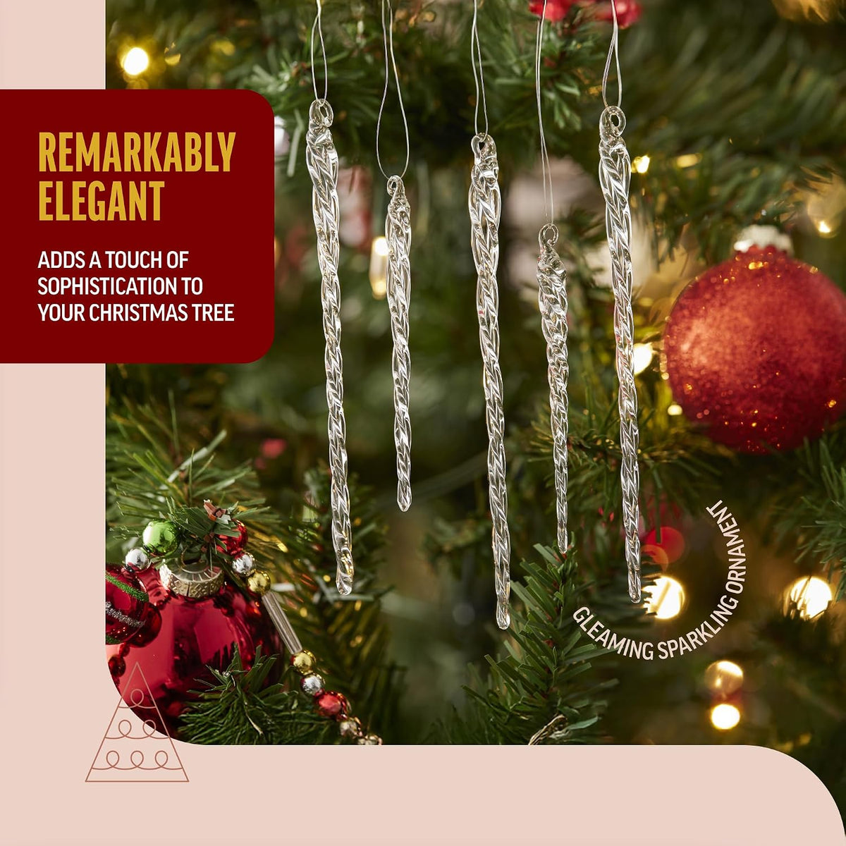 Klikel Glass Icicle Ornaments - Winter Decorations for Christmas Tree - Total 36 Hanging Ornaments - 18 4" and 18 6"
