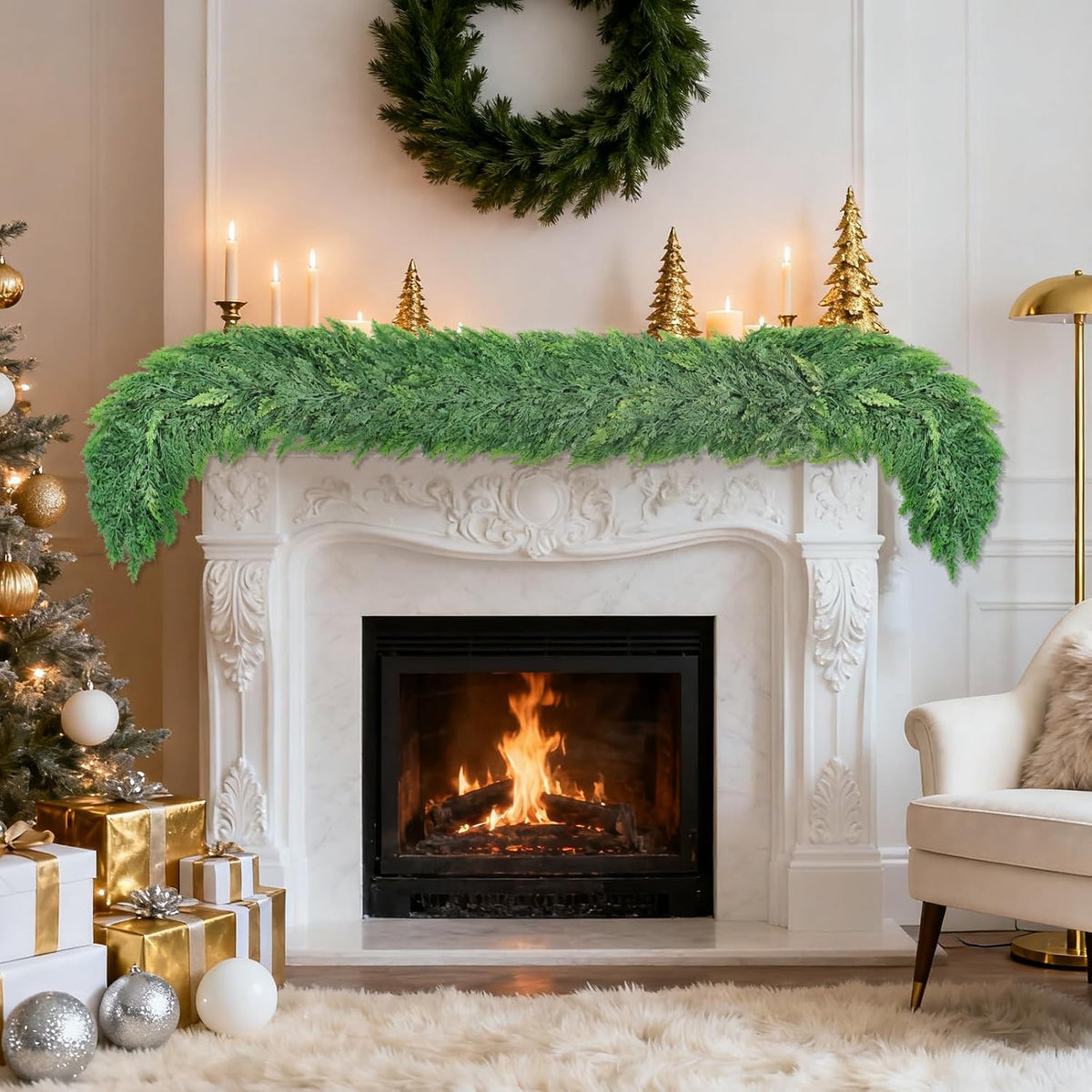 6ft Christmas Cedar Garland with Soft Thickness Pine,Thick and Lush,Artificial Green Faux Cedar Pine Garland for Christmas Winter Home Mantel Fireplace Holiday Party DÃ©cor (6FT)