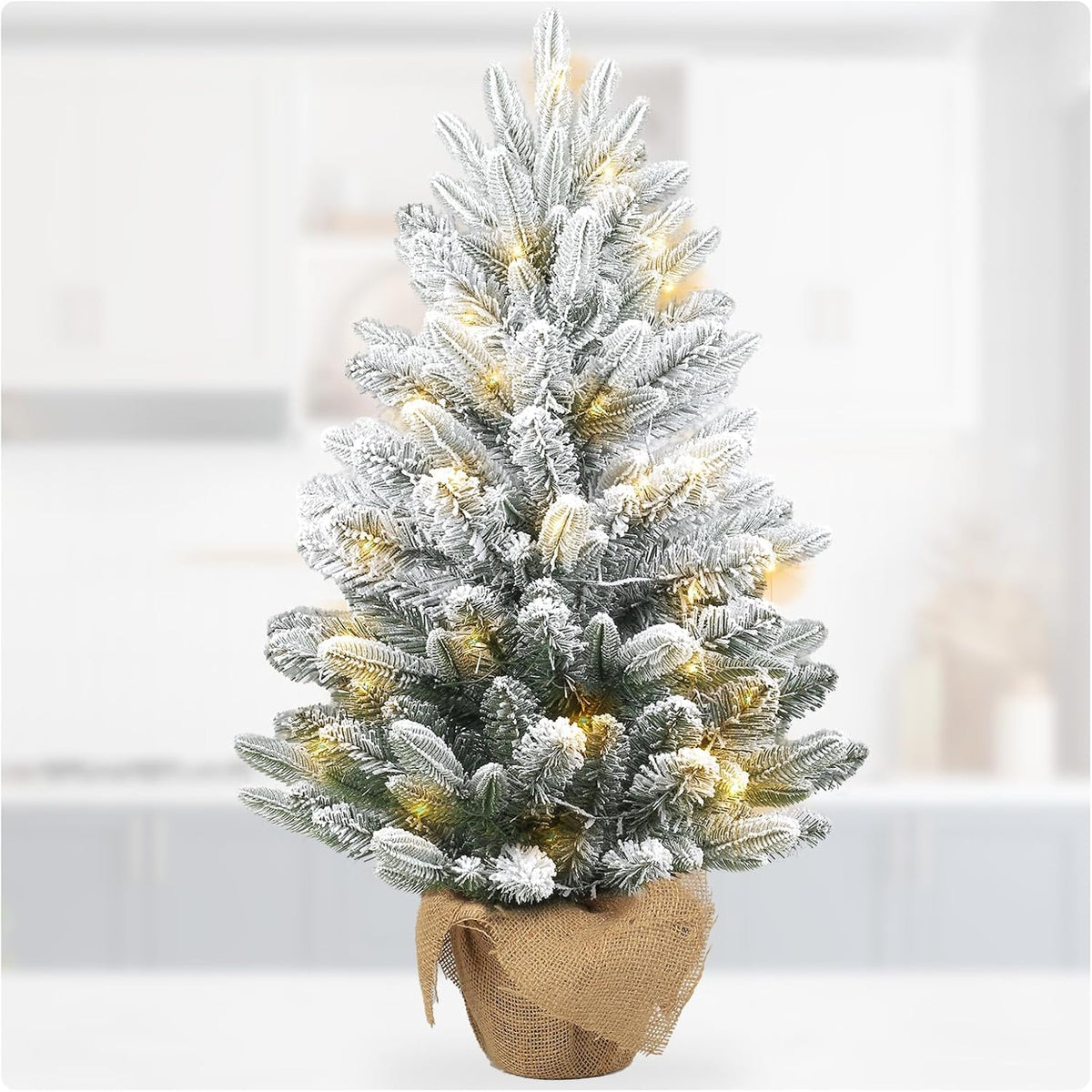 Gfilay 3ft Flocked Prelit Christmas Tree with 60 LED Lights and 8 Modes