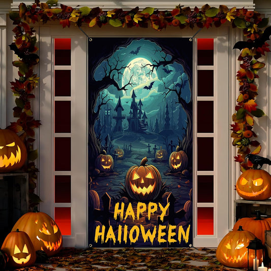 Halloween Door Cover Scary Pumpkin Castle 70x35 In | USA Decoration®