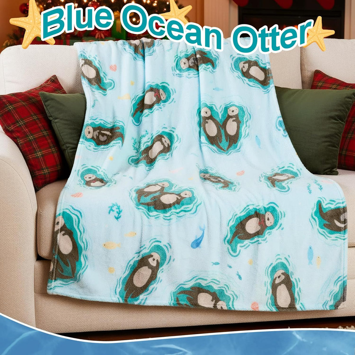 JenPen 10 Pcs Blue Sea Otter Gift Set, 20 oz Tumbler Blanket Socks