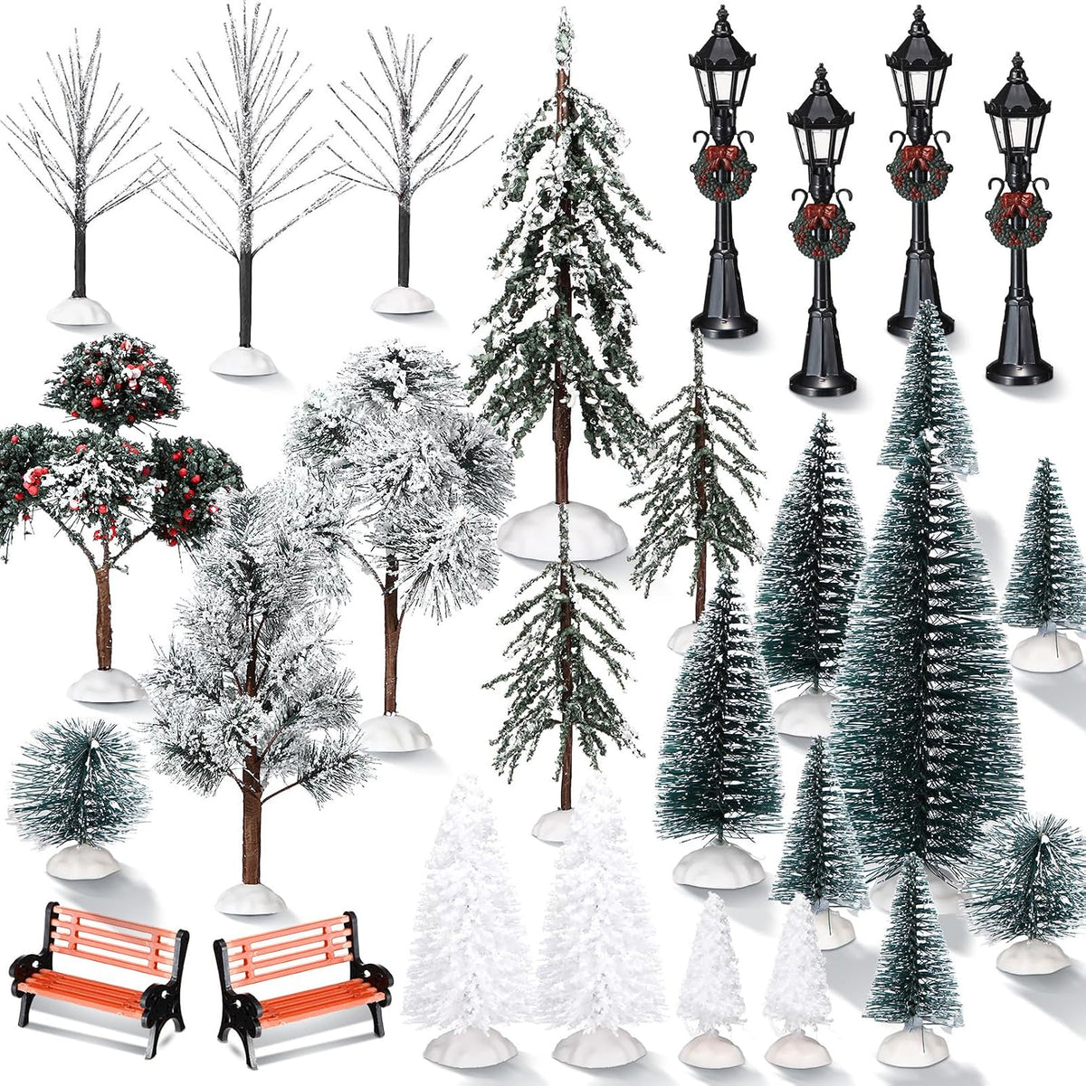 Aoriher 1 Set Mini Christmas Village Trees Christmas Town Decorations