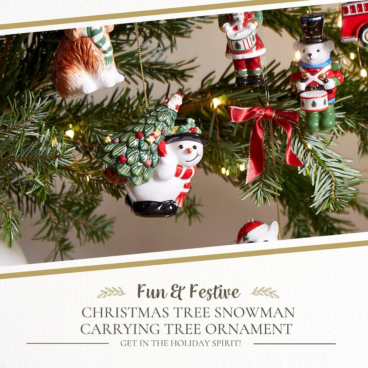 Spode Christmas Tree Snowman Carrying Tree Hanging Ornament
