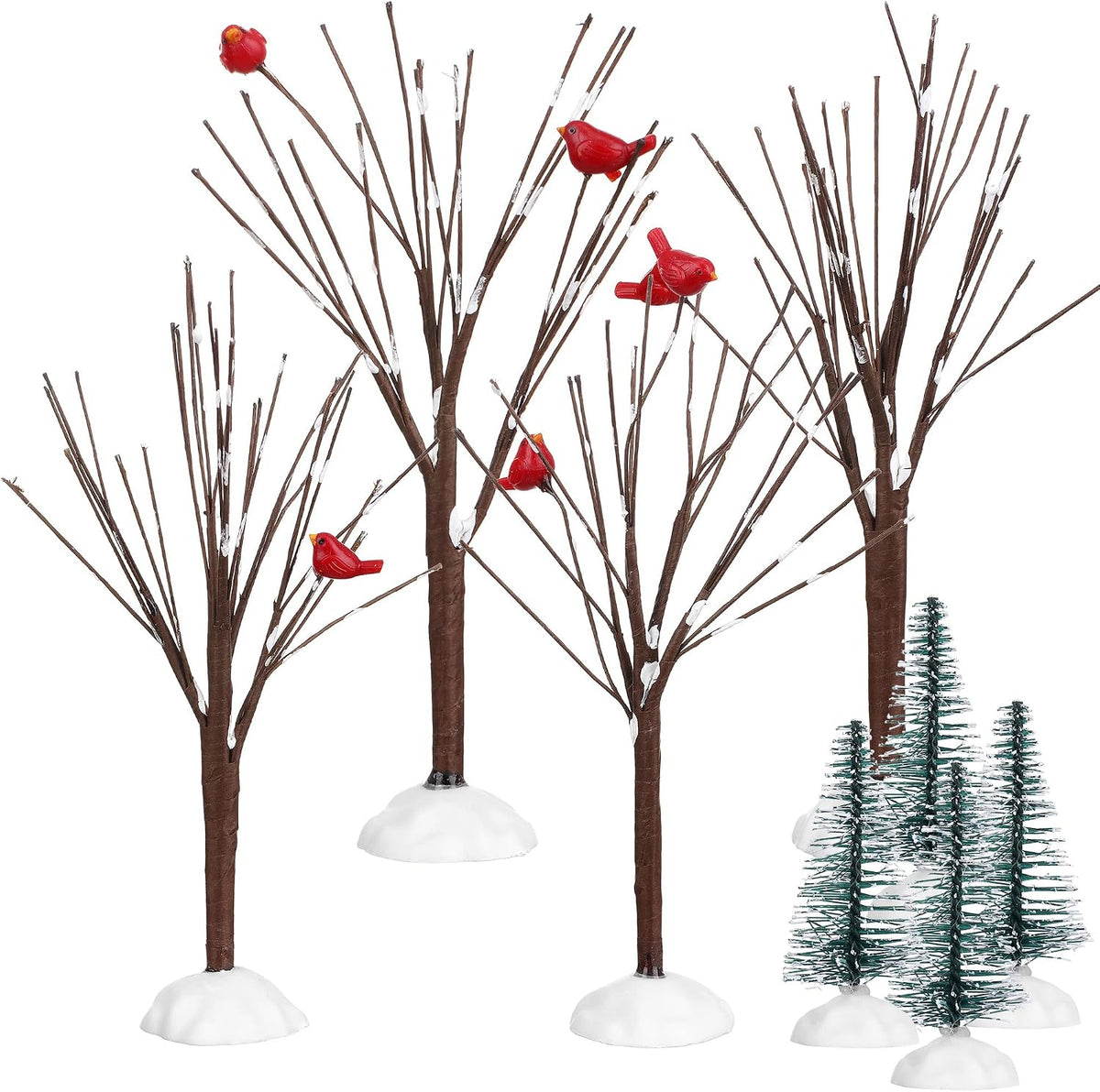 8 Pcs Christmas Village Trees Bare Branch Snow Frost Miniature