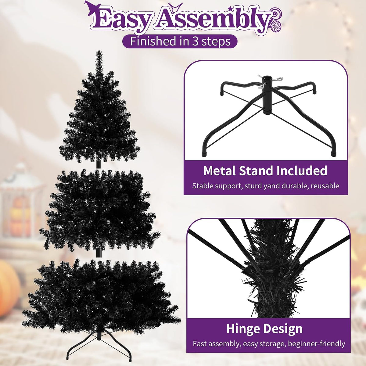 6FT Artificial Black Halloween Christmas Tree