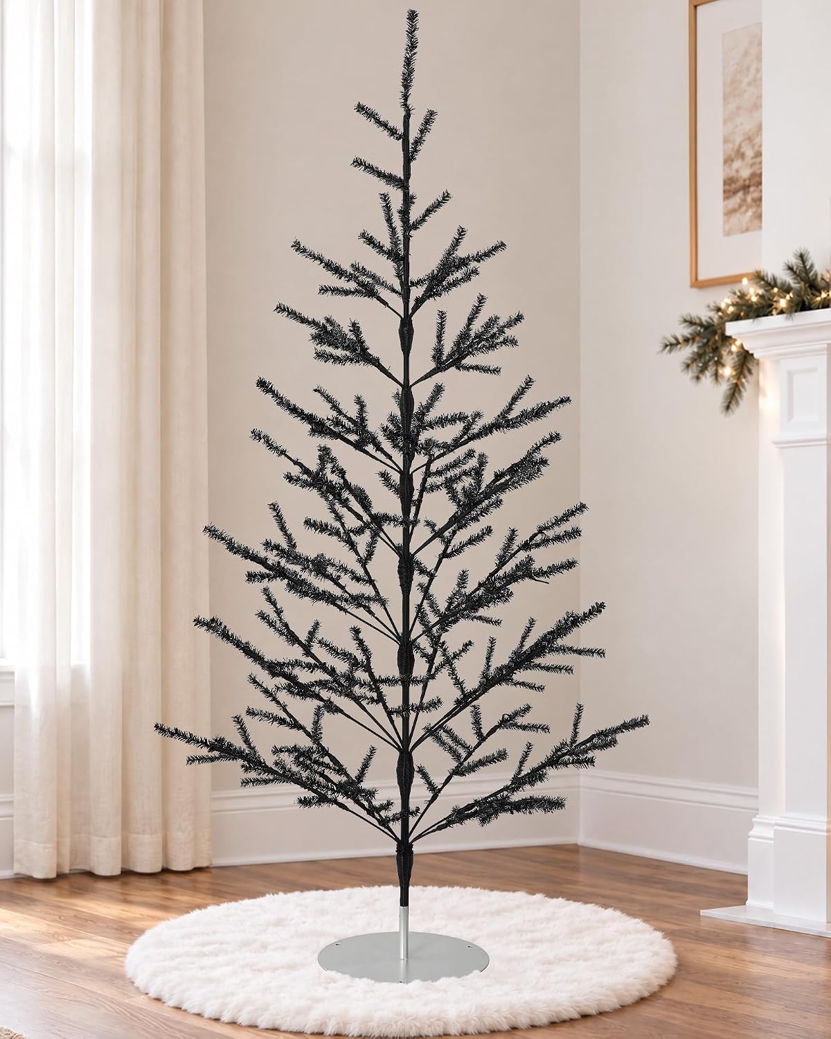 4ft Black Christmas Tree, Retro Aluminum Christmas Tree, Tinsel Trees