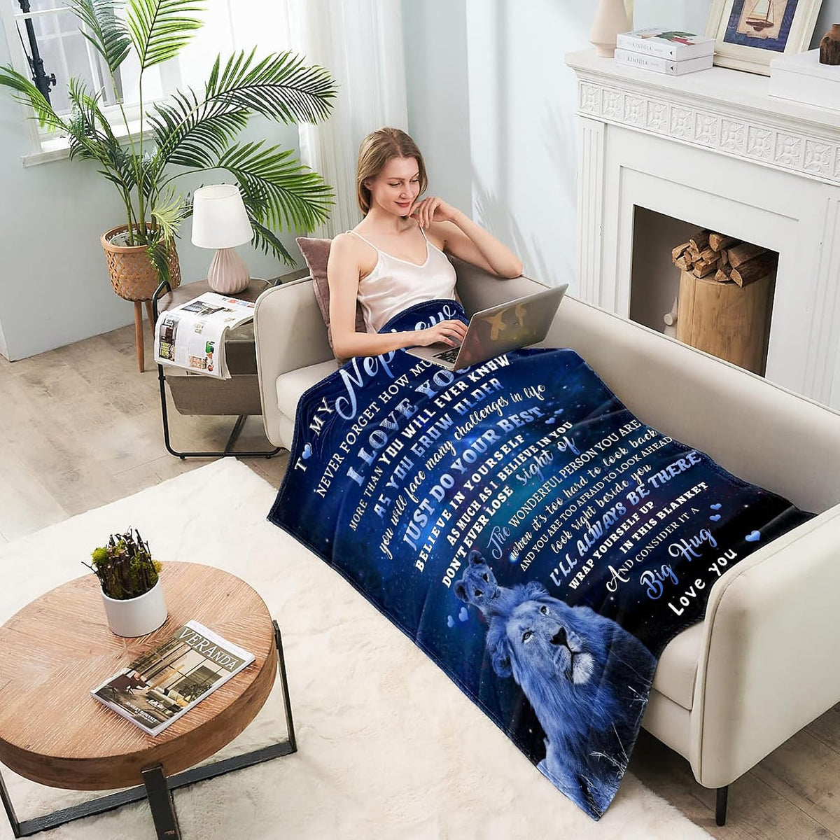 to My Nephew Gifts Blanket from Uncle, Blue Lion Blankets for My Nephew, Gifts from Uncle or Aunt, Christmas Auntie to Nephews Birthday Gift Super Soft Flannel Blanket for Bed Sofa Decor 50"x60"
