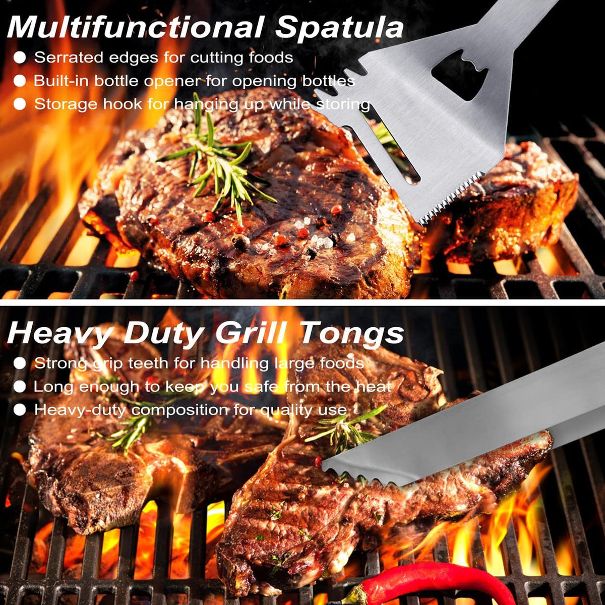 POLIGO 29 PCS BBQ Grill Accessories for Outdoor Grill Set Stainless Steel BBQ Tools Set with Storage Bag for Christmas Dads Birthday Presents - Camping Grill Utensils Set Grilling Gifts for Men Brown