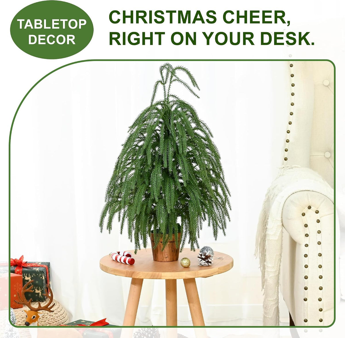 2FT Real Touch Mini Christmas Tree, Small Table Top Christmas Tree with Pot