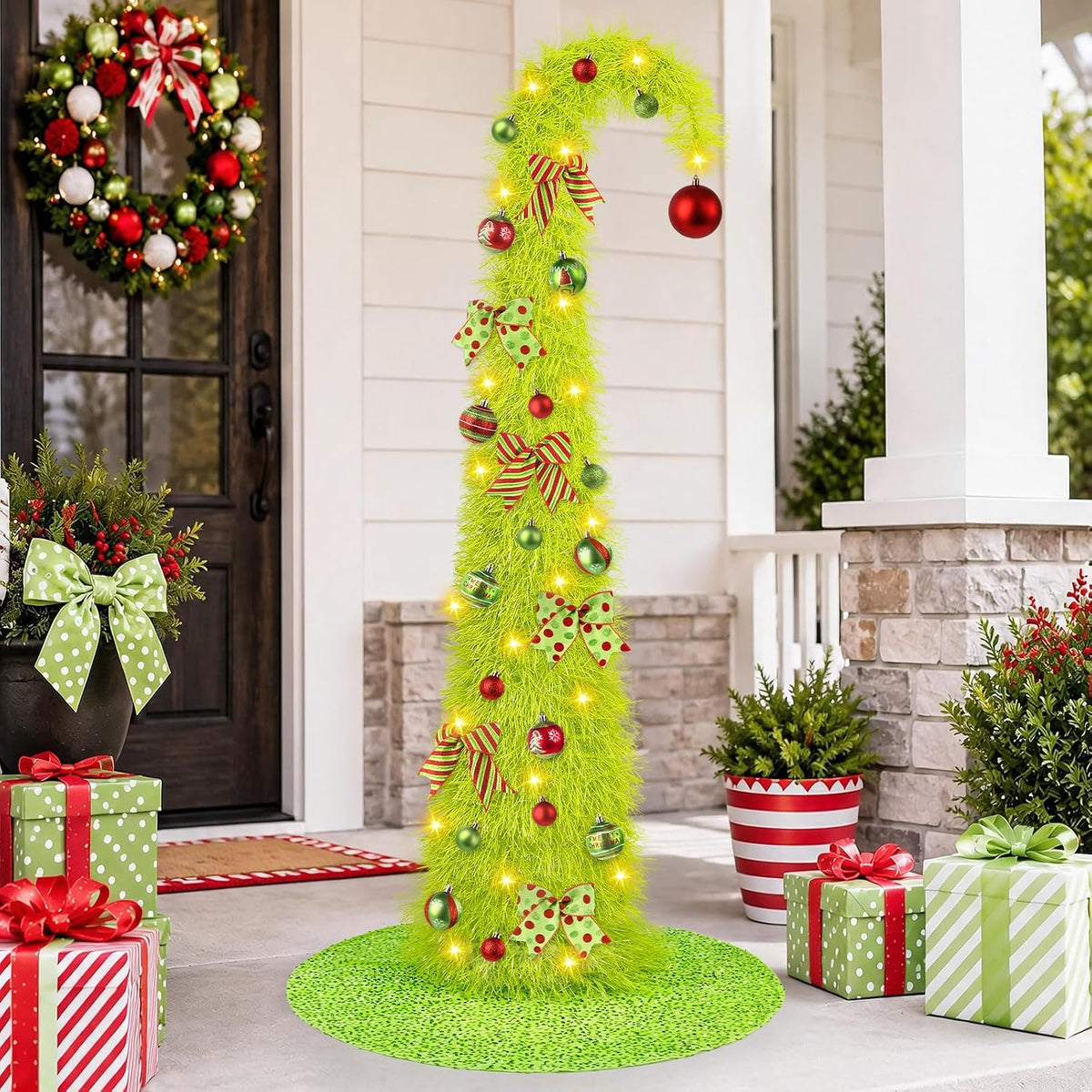 6FT Whimsical Pop-Up Christmas Tree with Lights Tree Skirt for Decorations