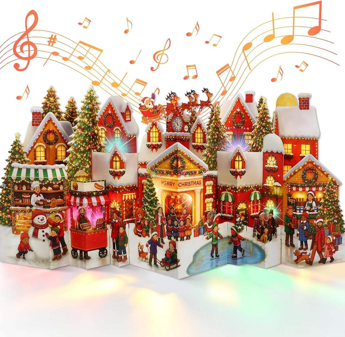 FaCraft Musical Christmas Cards, 3D Pop Up Town for Kids, Plays 3 Songs