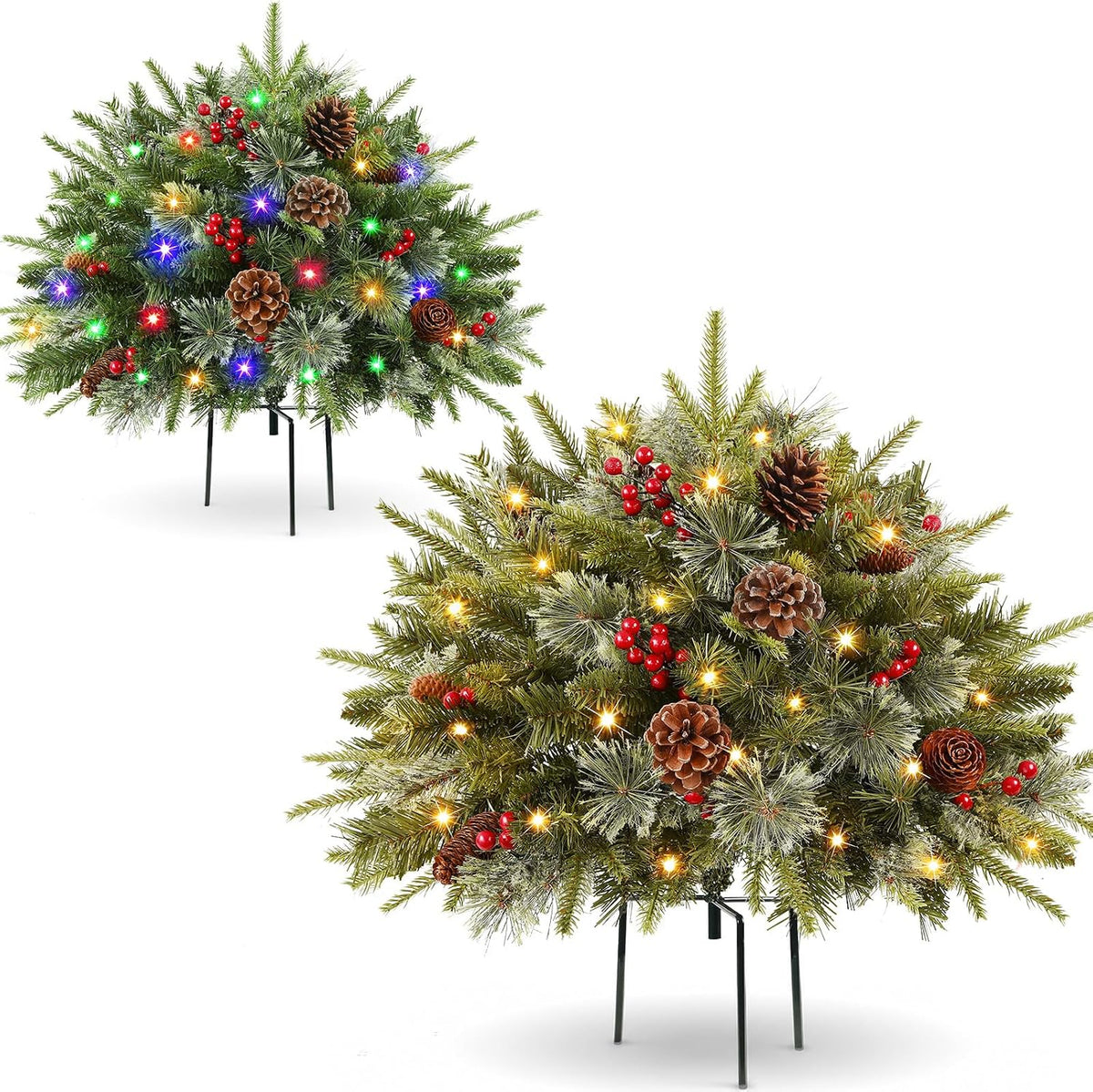 2 Pack Pre-lit Artificial Christmas Urn Filler, 18IN Outdoor Christmas Tree