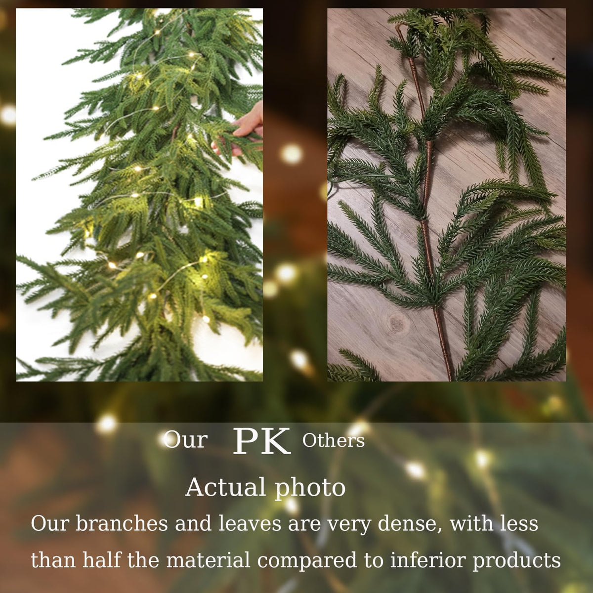MISSPIN Christmas Garland with Lights, Real Touch Winter Pine Garland, Green Artificial Greenery Garland for Table, Mantle, Wall, Indoor, Outdoor Christmas Decorations