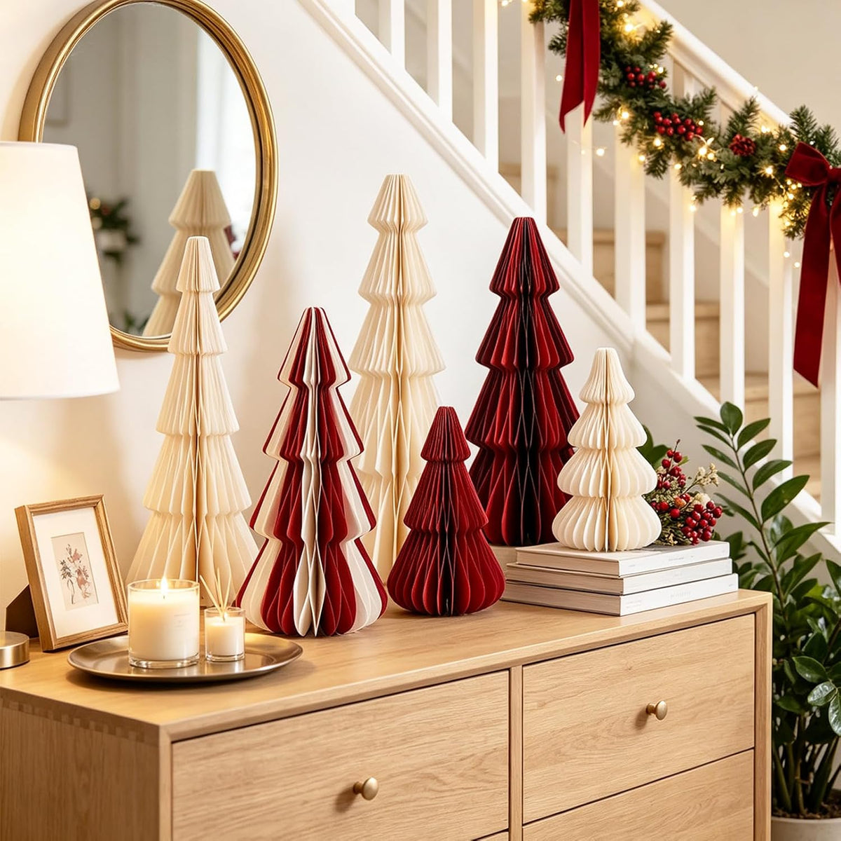 SUNBEAUTY Paper Christmas Trees, Christmas Centerpiece, Honeycomb Trees