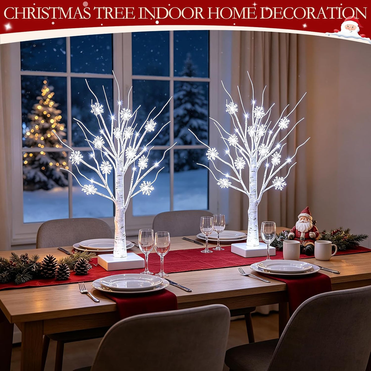 TURNMEON Tabletop Christmas Tree, 2 Pack 18" Lighted Birches Tree