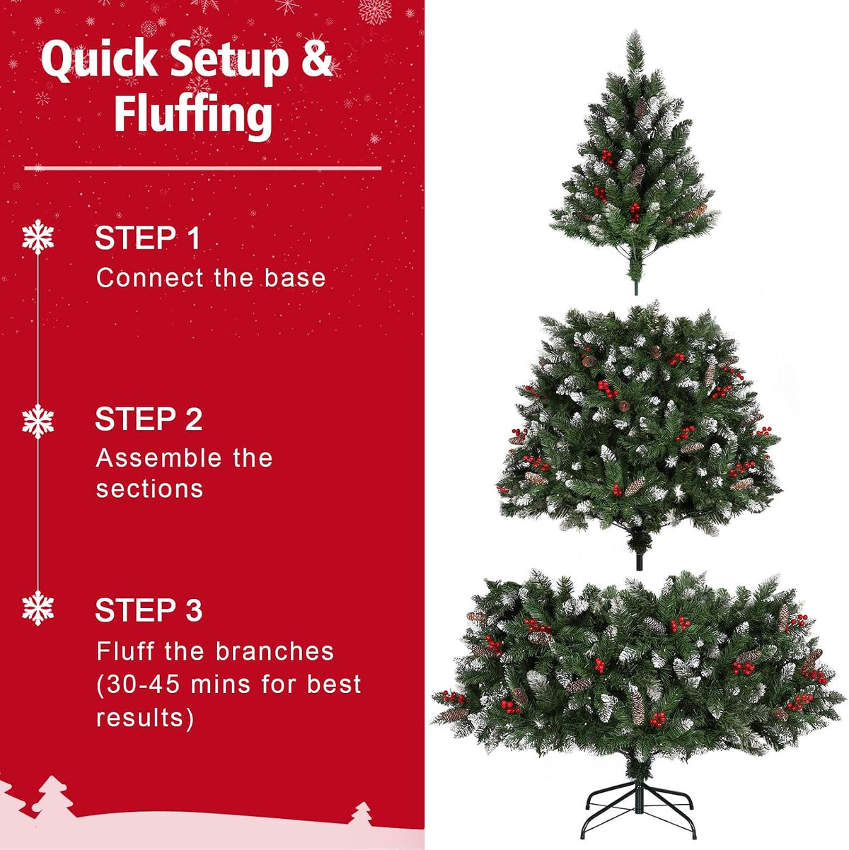 7.5 ft Pre-Lit Snowy Artificial Christmas Tree with Dual Color LEDs