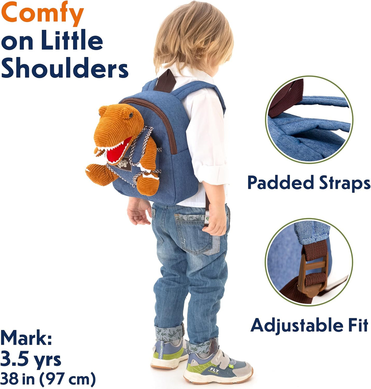 Naturally KIDS Toddler Backpack w. Plush Dinosaur Toy, Kids Gift 2 3 4 5