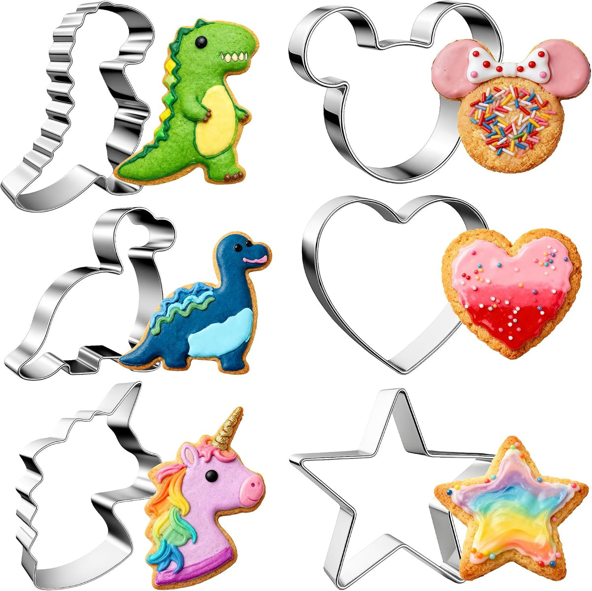 Stainless Steel Cookie Cutters, Mickey Unicorn Dinosaur Heart Star