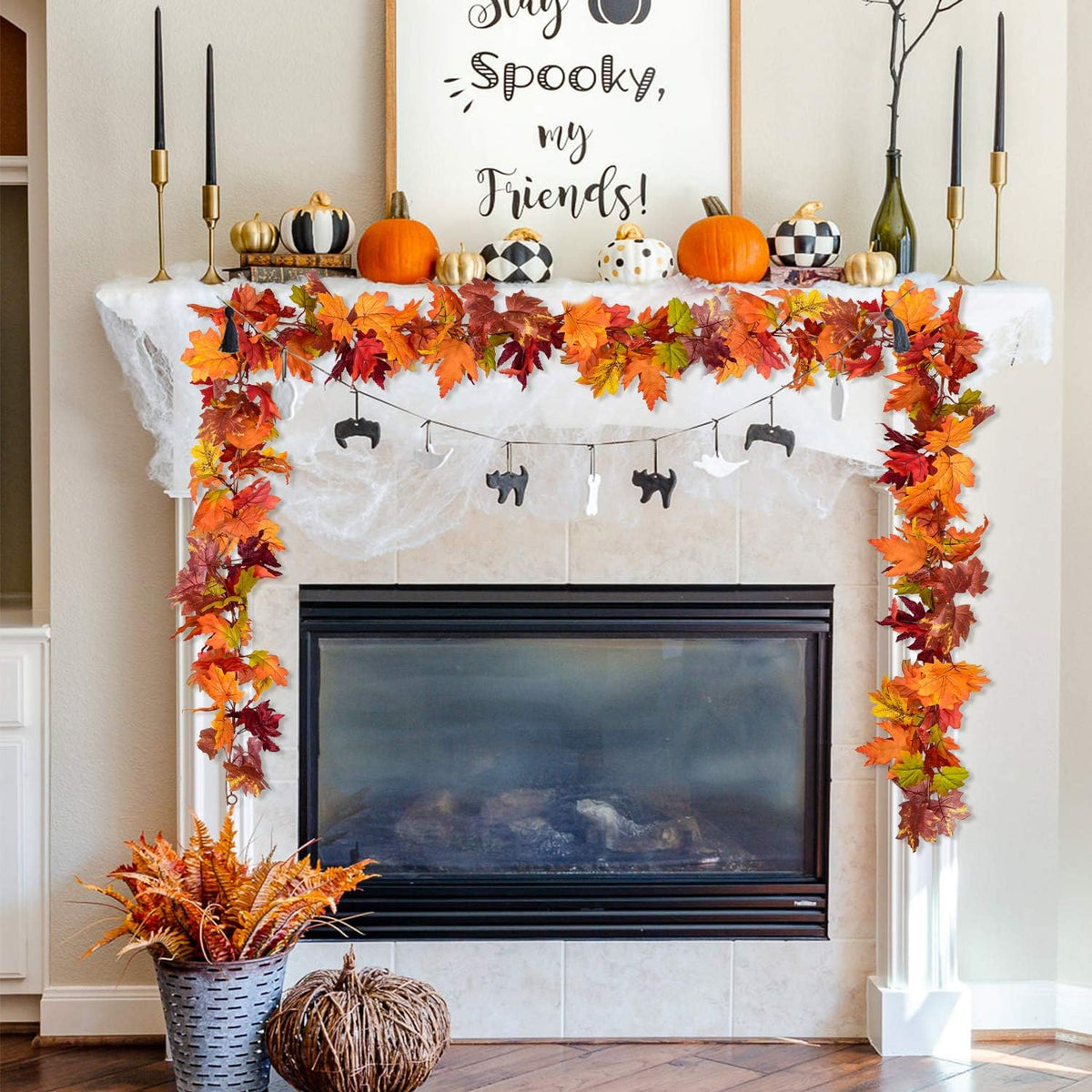 DearHouse 2 Pack Fall Garland Maple Leaf, 5.9Ft/Piece 7 Colors Hanging Vine Garland Artificial Autumn Foliage Garland Thanksgiving Decor for Home Wedding Fireplace Party Christmas