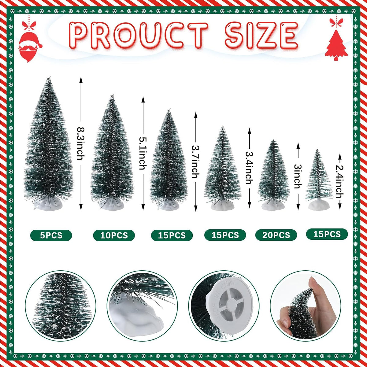 Crowye 80 Pcs Christmas Village Trees, Bottle Brush Christmas Trees