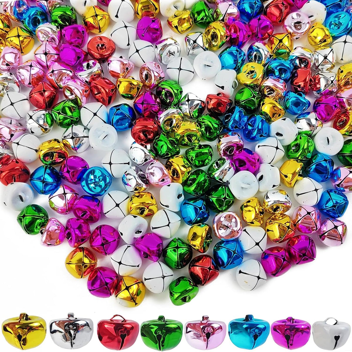 160PCS 0.6inch Jingle Bells for Crafts, Large Jingle Bells Christmas Jingle Bell, Cheerful Sound Craft Bells for Wreath, Holiday Home and Christmas Decoration, 8 Colors