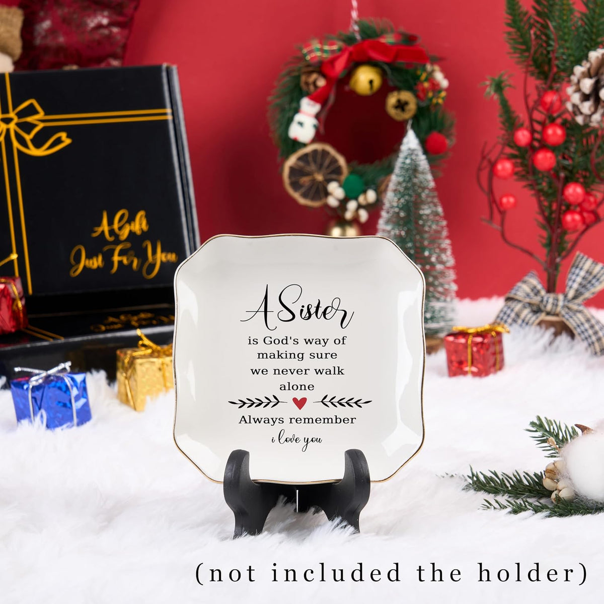 Sister Gifts from Sister Ring Jewelry Dish - A Sister is God's Way of Making Sure We Never Walk Alone, Christmas Mother's Day Valentien's Birthday Gift for Sisters from Sisters Adult