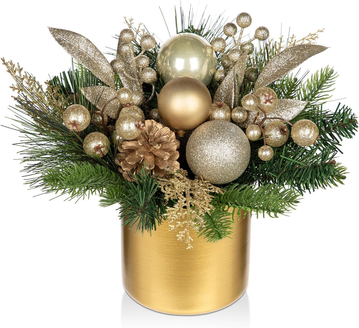 Small Christmas Tree Tabletop 10 Inch Artificial Mini Christmas Tree Decorations with Ball Ornaments Pine Cones Berries Greenery for Home Holiday Party Fireplace Mantel Xmas Decor