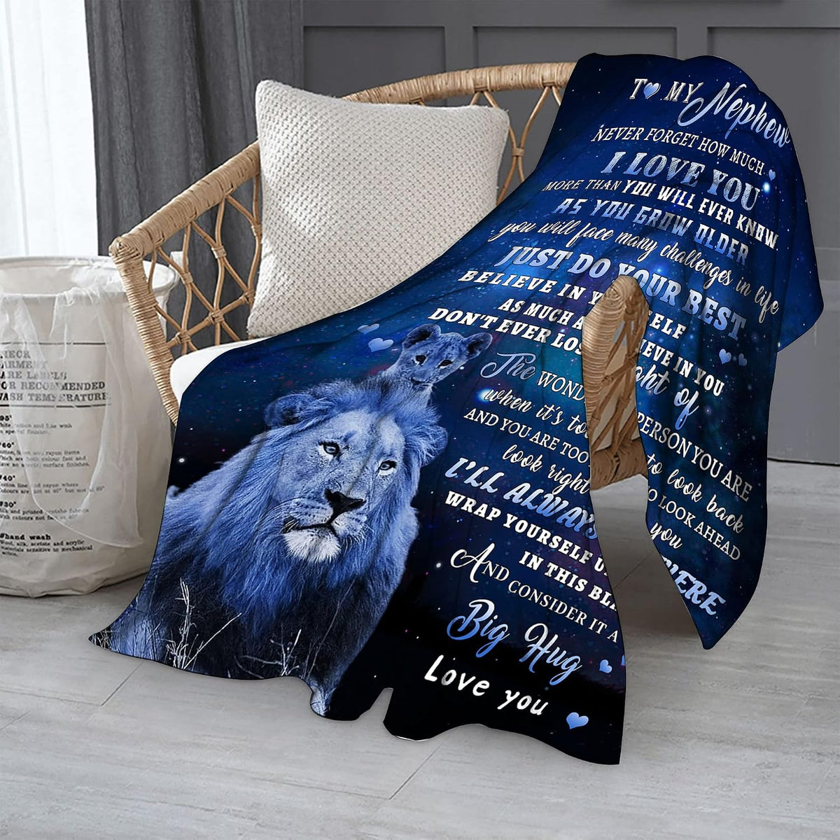 to My Nephew Gifts Blanket from Uncle, Blue Lion Blankets for My Nephew, Gifts from Uncle or Aunt, Christmas Auntie to Nephews Birthday Gift Super Soft Flannel Blanket for Bed Sofa Decor 50"x60"