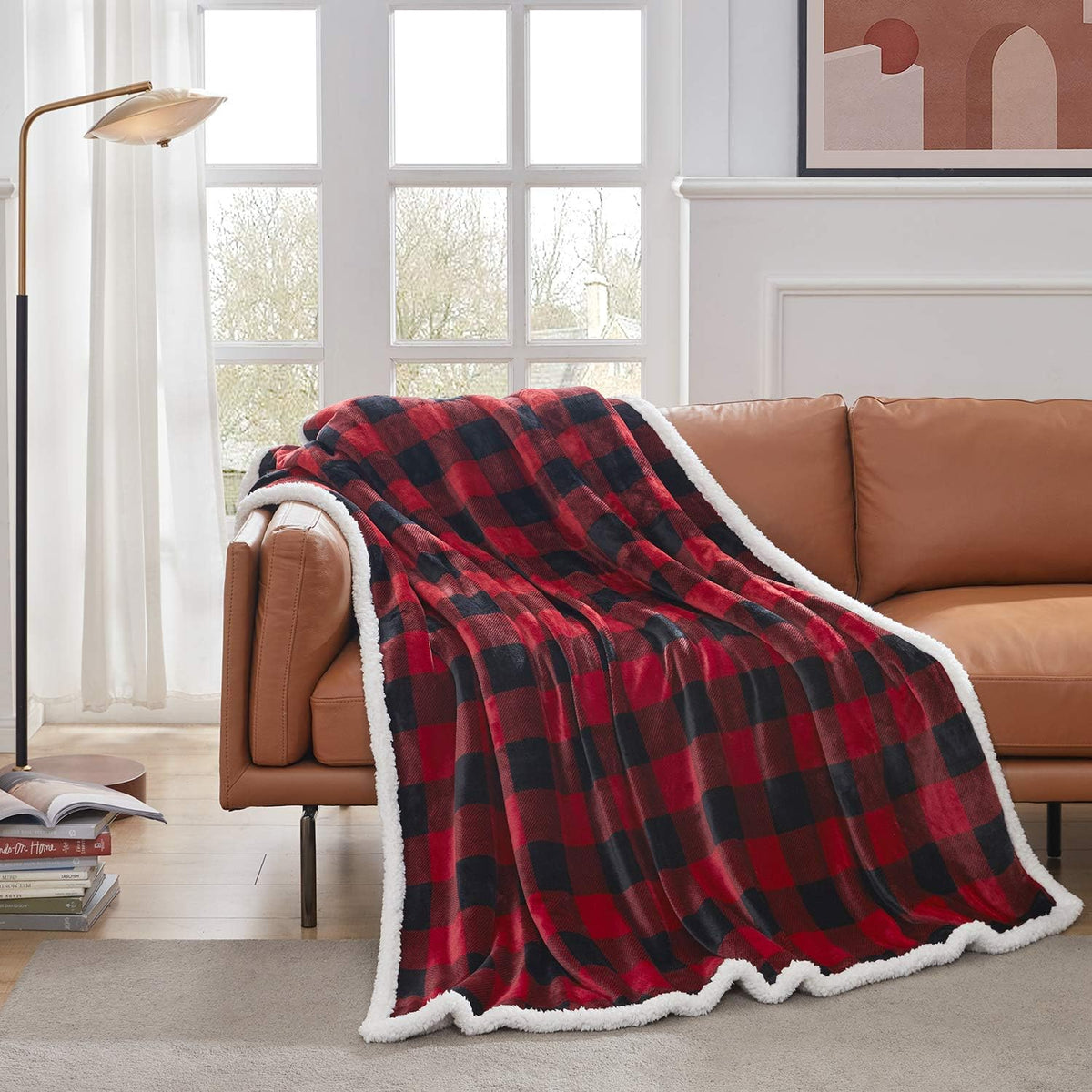 Touchat Sherpa Red and Black Buffalo Plaid Christmas Twin Blanket 60" X 70", Fuzzy Fluffy Soft Cozy Throw Blanket, Fleece Flannel Plush Microfiber Blanket for Couch Bed Sofa