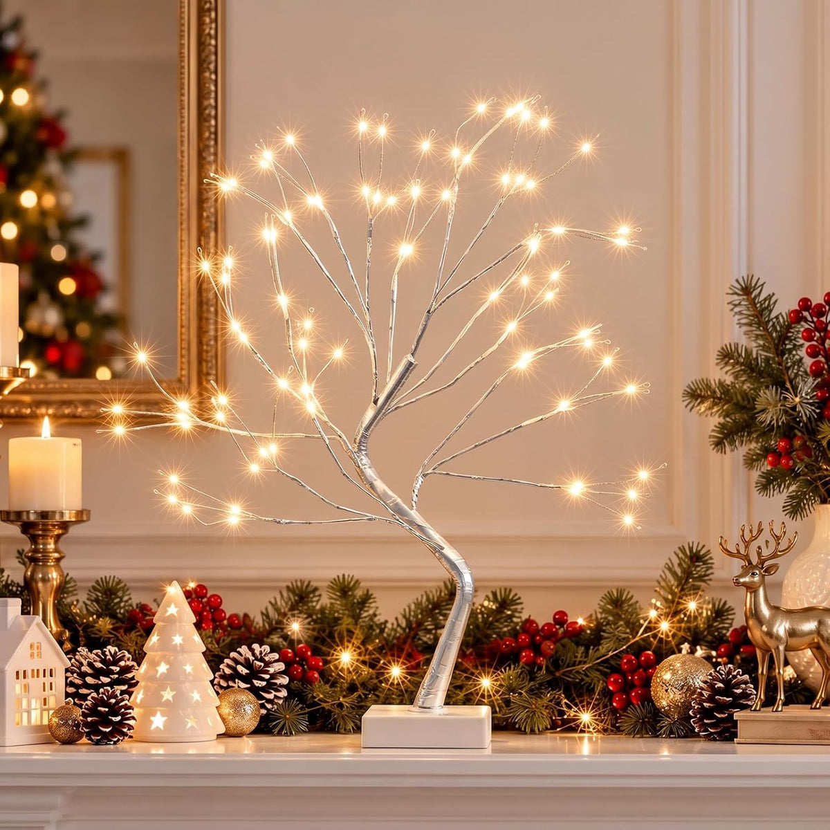 EAMBRITE Fairy Light Spirit Tree, 108 Led Lighted Birch Tree, 8 Modes Lighted Trees for Decoration Inside, USB & Battery Christmas Tree for Home Bedroom Desktop Indoor Xmas Decorations (Silver)
