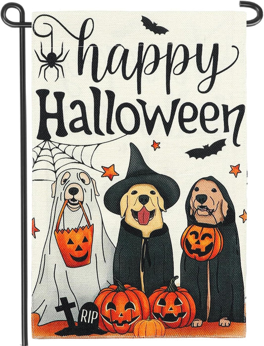 12×18 in Double-Sided Halloween Ghost & Pumpkin Garden Flag Welcome Happy Halloween Décor | USA Decoration®