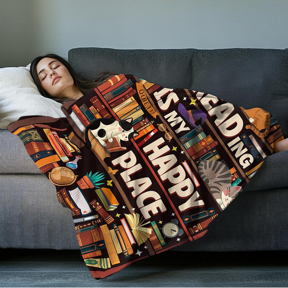 Book Lovers Gifts for Women, Librarian Gifts for Reader, Bookshelf Blanket Gifts for Reading Lover Bookish Reader, Gift on Christmas Birthday Graduation, Reading Blanket, 50"X60"
