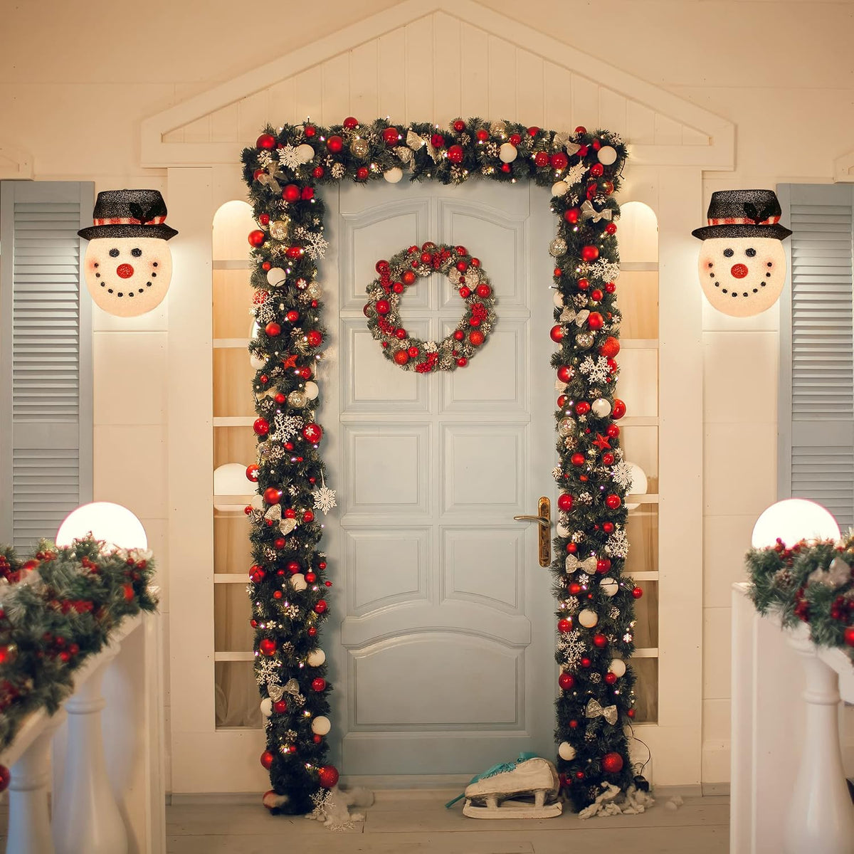 Snowman Head Porch Light Cover - 11" Lamp Christmas Holiday Decoration 2 Pk