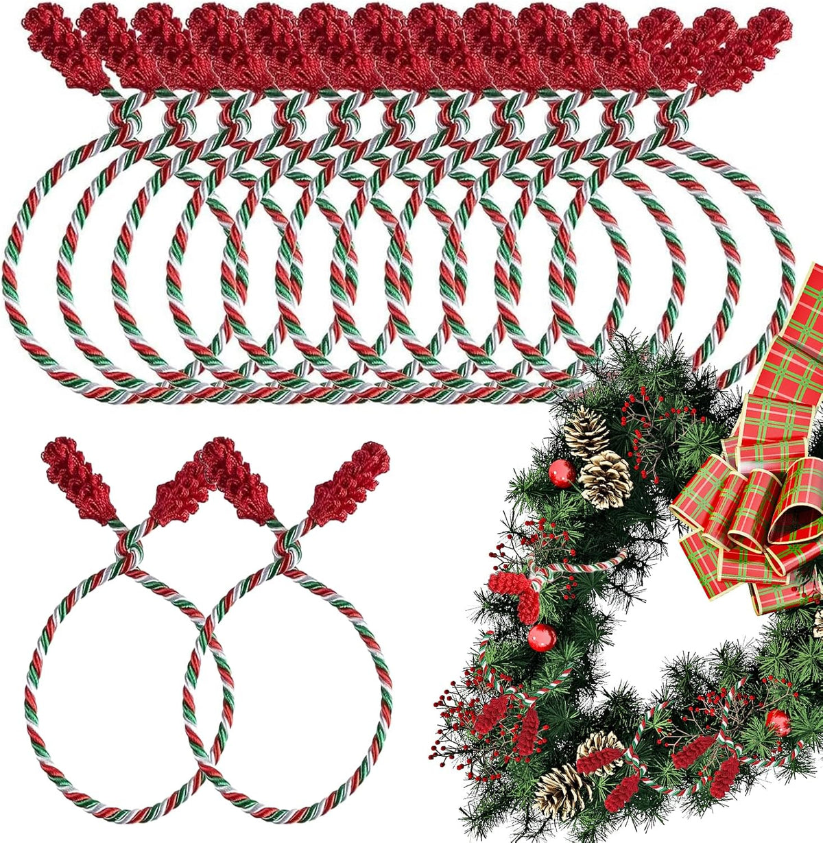16pcs Green Red White Christmas Garland Twist Ties