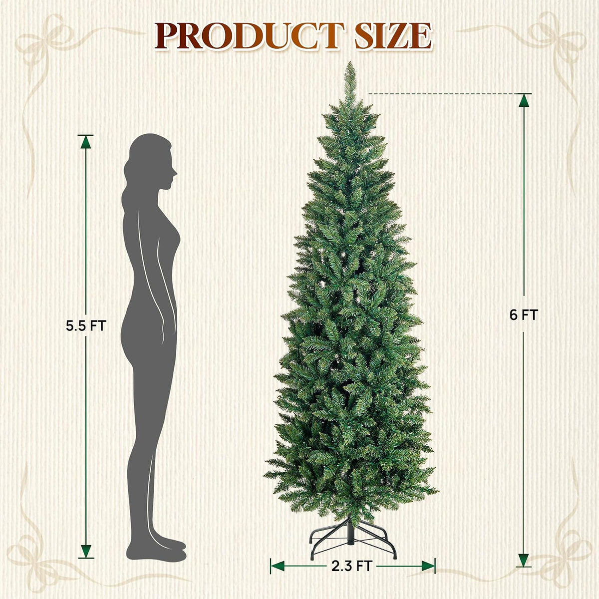 HOLLO STAR 6 ft Prelit Pencil Christmas Tree, RGBW Lights, App Control